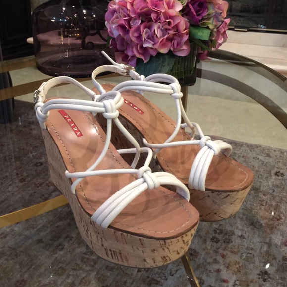PRADA Wedge Sandals size 37 but can fit 37.5. - Picture 2 of 4